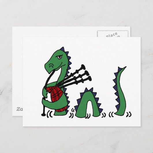 Funny Loch Ness Monster spielt Bagpipe Postkarte (Vorne/Hinten)