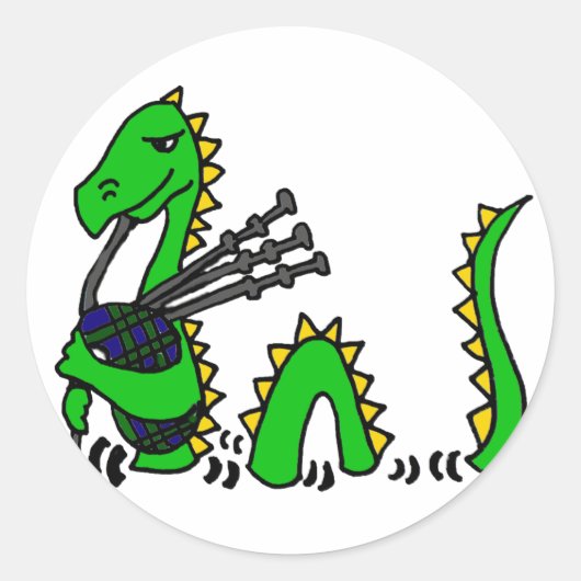 Funny Loch Ness Monster spielt Blue Bagpipe Runder Aufkleber (Vorderseite)
