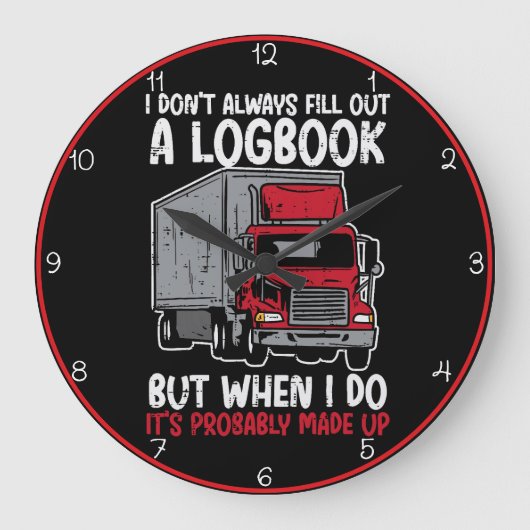 Funny Logbook Red Trucker Große Wanduhr (Vorderseite)