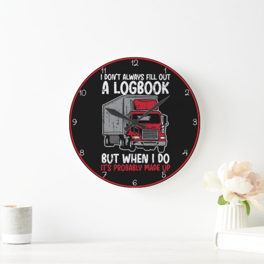 Funny Logbook Red Trucker Große Wanduhr (Zuhause)