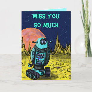 Funny lonely robot miss you card feiertagskarte