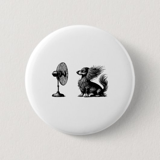 Funny Long Haired Dachshund Dog With Fan Doxie Wie Button (Vorderseite)