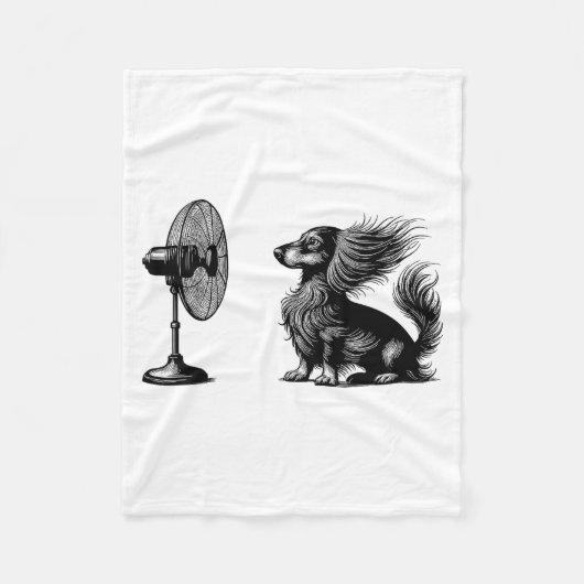 Funny Long Haired Dachshund Dog With Fan Doxie Wie Fleecedecke (Vorderseite)