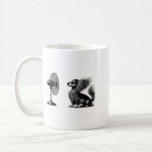 Funny Long Haired Dachshund Dog With Fan Doxie Wie Kaffeetasse (Links)