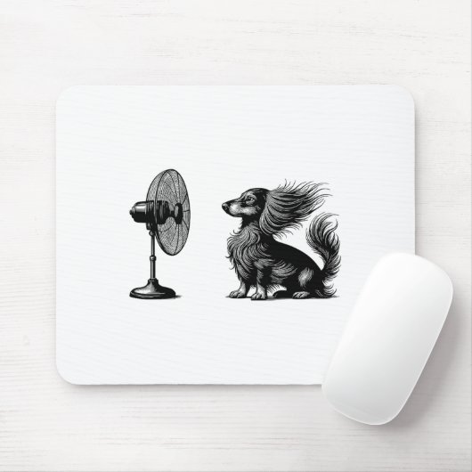 Funny Long Haired Dachshund Dog With Fan Doxie Wie Mousepad (Mit Mouse)
