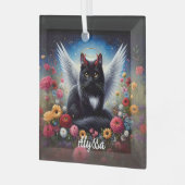 Funny Long Hairs Black Demon and Angel Cat Ornament Aus Glas (Vorderseite links)