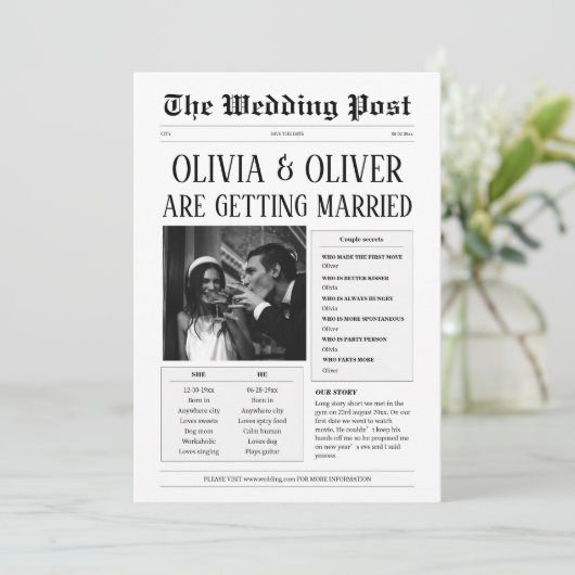 Funny long story kurze Hochzeit Save The Date (Stehend Vorderseite)