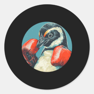 Funny Looking Pinguin mit Boxhandschuhen Kostüm Runder Aufkleber