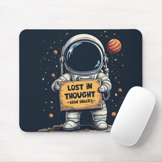 Funny Lost in Thought Astronaut Space Illustration Mousepad (Mit Mouse)