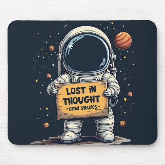 Funny Lost in Thought Astronaut Space Illustration Mousepad (Vorne)