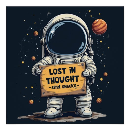 Funny Lost in Thought Astronaut Space Illustration Poster (Vorderseite)