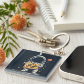 Funny Lost in Thought Astronaut Space Illustration Schlüsselanhänger (Vorderseite rechts)