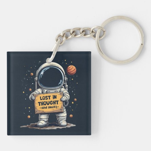 Funny Lost in Thought Astronaut Space Illustration Schlüsselanhänger (Rückseite)