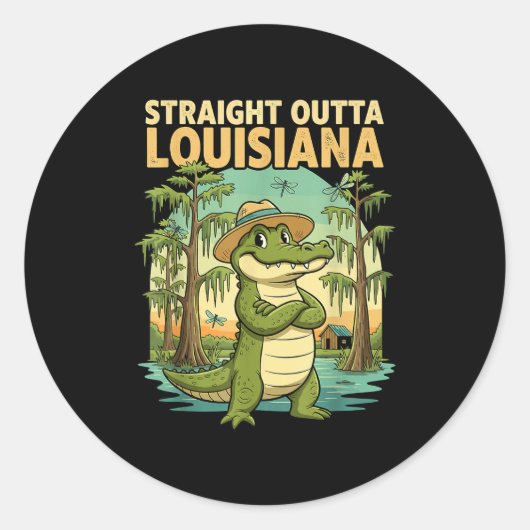 Funny Louisiana Alligator Retro Wildlife Travel Ba Runder Aufkleber (Vorderseite)