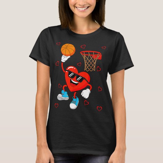 Funny Love Basketball Heart Shape Happy Valentine' T-Shirt (Vorderseite)