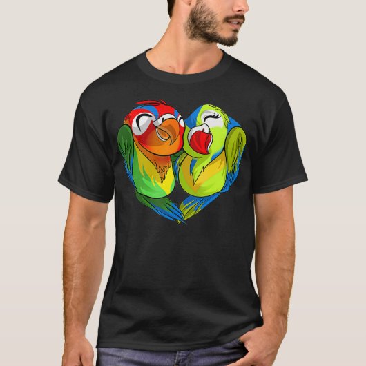 Funny Lovebirds Parrots Niedliches Herz T-Shirt (Vorderseite)