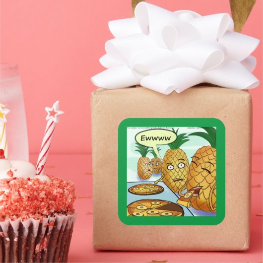 Funny LTCartoons Pineapple Pizza Comic Crafting  Quadratischer Aufkleber (Party)