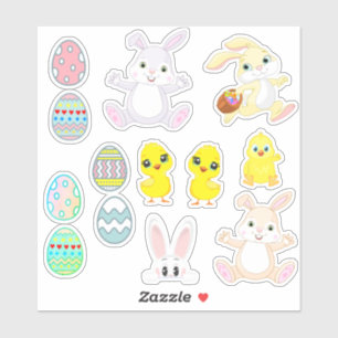 Funny Lucky Bunnies, Chicks & Ostereier Sticker