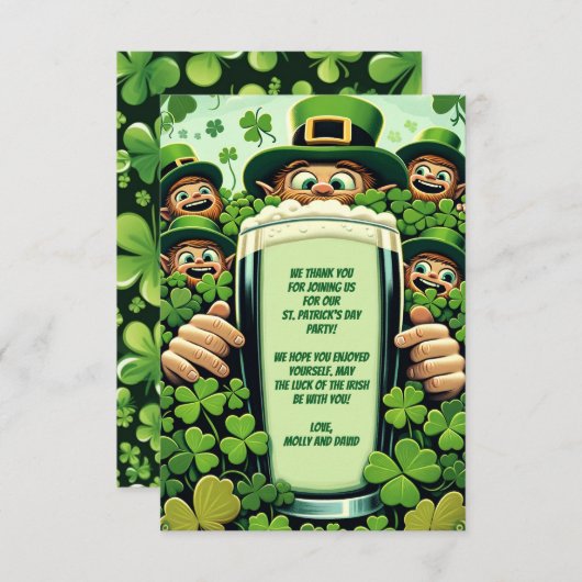 Funny Lucky Leprechauns St. Patrick's Day Party Dankeskarte (Vorne/Hinten)