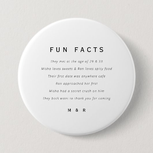 Funny, lustige Fakten minimalistische Hochzeit Button (Vorderseite)