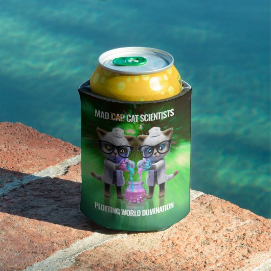 Funny Mad Cat Scientists planen Weltherrschaft Dosenkühler (In Situ Pool)