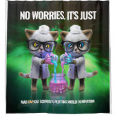 Funny Mad Cat Scientists planen Weltherrschaft Duschvorhang (Vorderseite)