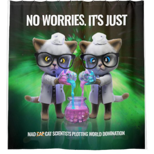 Funny Mad Cat Scientists planen Weltherrschaft Duschvorhang (Vorderseite)