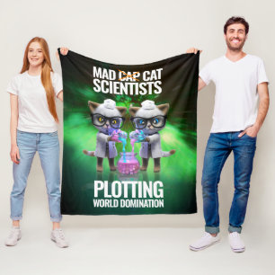 Funny Mad Cat Scientists planen Weltherrschaft Fleecedecke