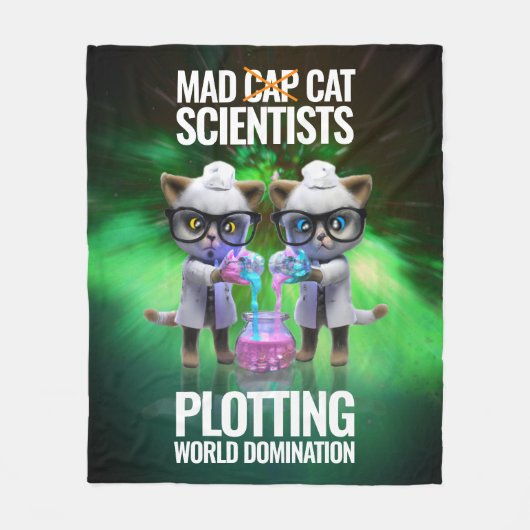 Funny Mad Cat Scientists planen Weltherrschaft Fleecedecke (Vorderseite)