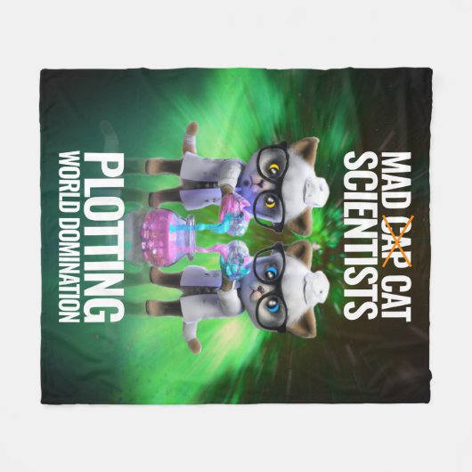 Funny Mad Cat Scientists planen Weltherrschaft Fleecedecke (Vorderseite (Horizontal))