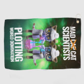 Funny Mad Cat Scientists planen Weltherrschaft Golfhandtuch (Horizontal)