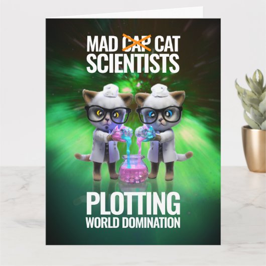 Funny Mad Cat Scientists planen Weltherrschaft Karte (Kleine Pflanze)
