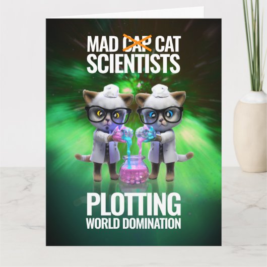 Funny Mad Cat Scientists planen Weltherrschaft Karte (Vorderseite)