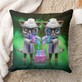 Funny Mad Cat Scientists planen Weltherrschaft Kissen
