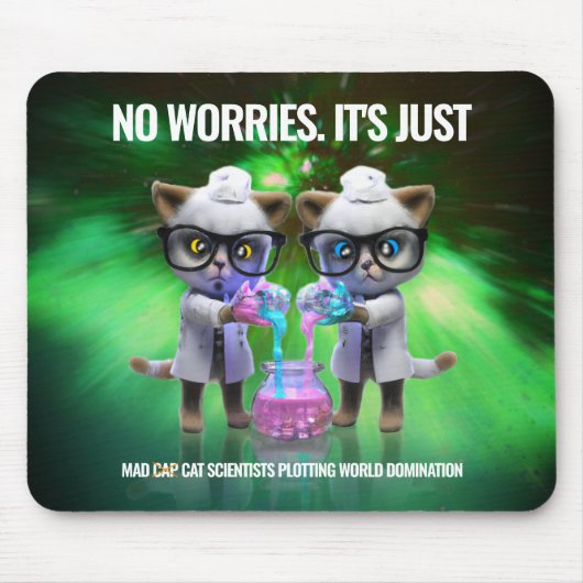 Funny Mad Cat Scientists planen Weltherrschaft Mousepad (Vorne)