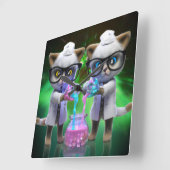 Funny Mad Cat Scientists planen Weltherrschaft Quadratische Wanduhr (Winkel)