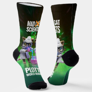 Funny Mad Cat Scientists planen Weltherrschaft Socken