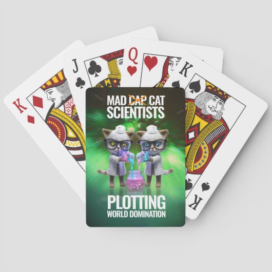 Funny Mad Cat Scientists planen Weltherrschaft Spielkarten (Rückseite)