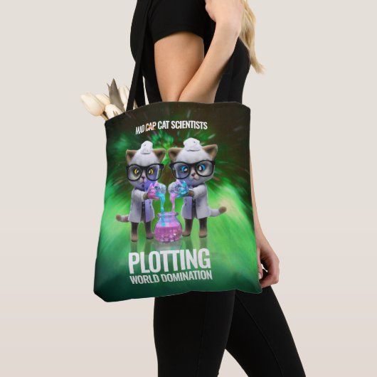 Funny Mad Cat Scientists planen Weltherrschaft Tasche (Von Nahem)