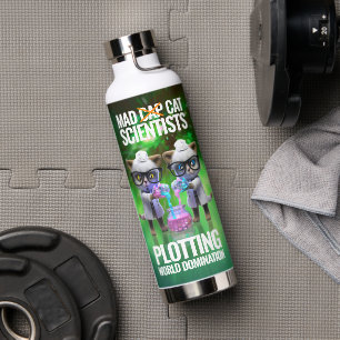 Funny Mad Cat Scientists planen Weltherrschaft Trinkflasche