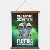 Funny Mad Cat Scientists planen Weltherrschaft Wandteppich Mit Holzrahmen (Vorderseite)