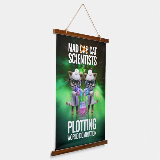 Funny Mad Cat Scientists planen Weltherrschaft Wandteppich Mit Holzrahmen (Gewinkelt)