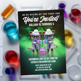 Funny Mad Cat Scientists Purfect Birthday Einladung