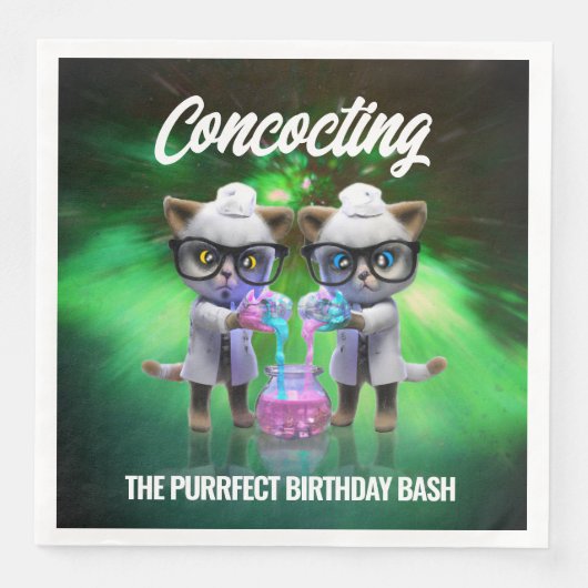Funny Mad Cat Scientists Purfect Birthday Serviette (Vorderseite)