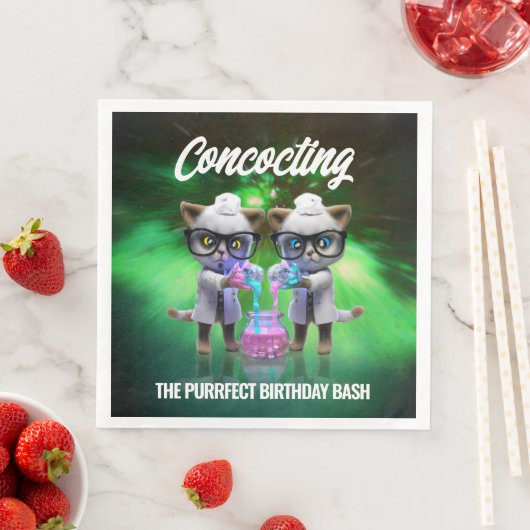 Funny Mad Cat Scientists Purfect Birthday Serviette (Beispiel)