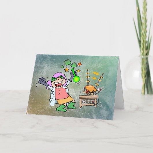 Funny Mad Scientist Cartoon Card Karte (Vorderseite)