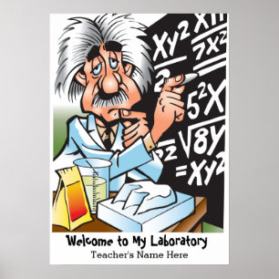 Funny Mad Scientist Lehrer Begrüßungspapier Poster