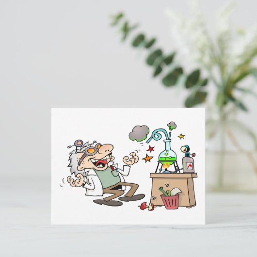 Funny Mad Scientist Postkarte (Stehend Vorderseite)
