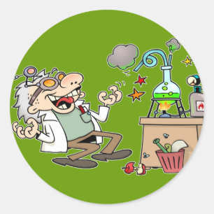 Funny Mad Scientist Runder Aufkleber