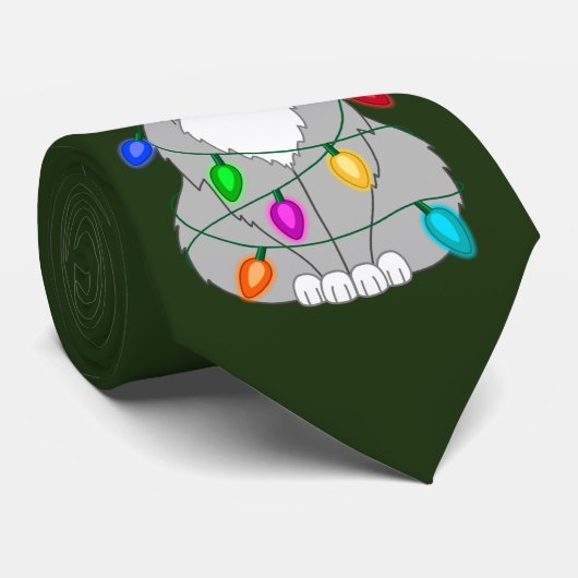 Funny Mad Weihnachtsbaumkatze in farbenfrohen Lich Krawatte (Gerollt)